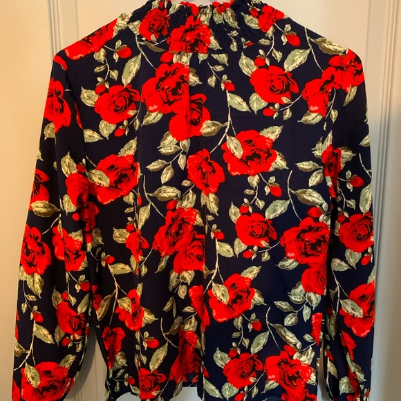Womens Floral Mock Turtleneck Ruched 